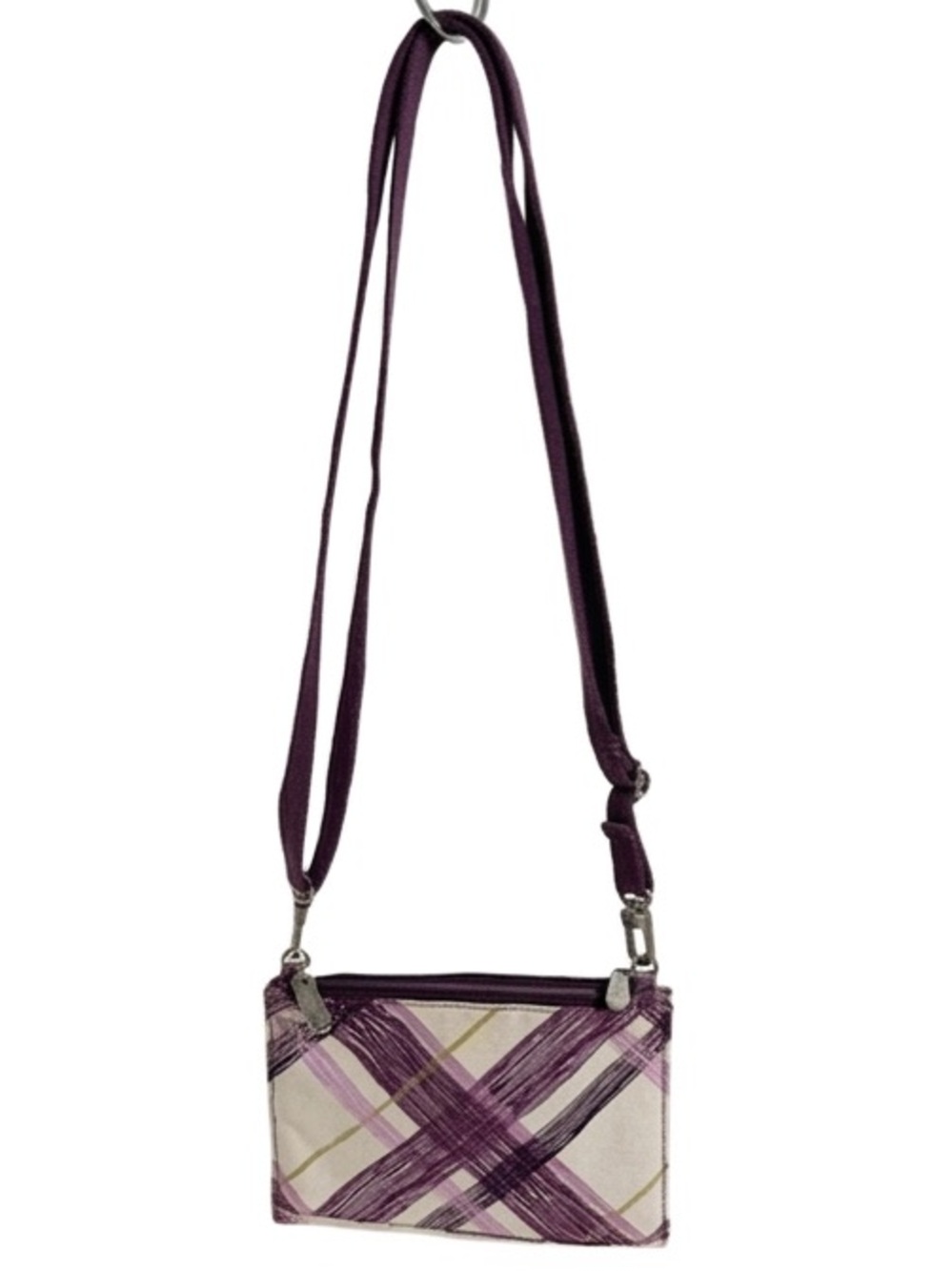 Thirty One Fabric Double Up Convertible Crossbody Bag Purse Plum Plaid Organized